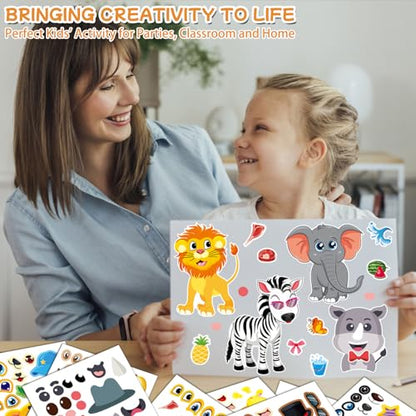 Aowplc 48 Safari Animal Make-a-Face Sticker Sheets for Kids - style: Safari Animals