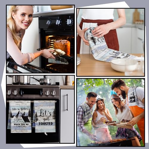 Boyiee Set of 6 Camping Kitchen Towels Happy Camper Tea Towels - color: Rustic