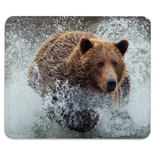Brown Bear Splashing Through Water Mouse Pad, Durable Desk Mat - color: Brown Bear