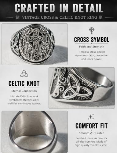 Men's Stainless Steel Celtic Cross Ring - color: Silver