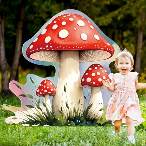 Teling 43.3 x 37.4 Inch Large Mushroom Photo Prop Party Decoration Forest Mushroom Cutout Backdrop Decor Woodland Fairy Birthday Baby Shower Supplies - style: Mushroom