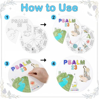 Glenmal 24 Pack Psalm 23 Prayer Wheel Coloring Craft Kits, 9" DIY - style: Psalm 23