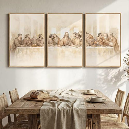 Large Framed The Last Supper 3 Piece Wall Art for Dining Room, 24x36 In - color: Last Supper, size: 24"W x 36"H