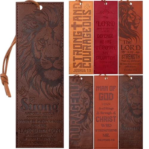 Glenmal 6 Pcs Leather Bible Verse Bookmark for Men, Lion Scripture