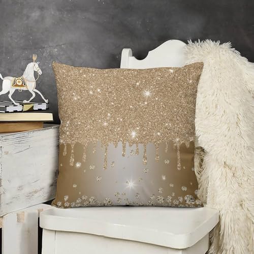 Champagne Gold Throw Pillow Cover Glitter Diamond Sparkle Shimmer Bling Sparkly Couch Pillowcases Luxury Colorful Shiny Modern (No Glitter) Sofa Pillows Cushion Case for Bed Chair 18x18inch - color: Diamondblack-1