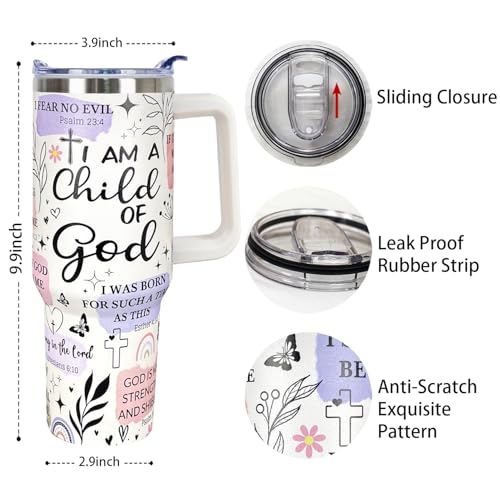 Christian Gifts for Women 40 Oz Child of God Christian Tumbler Cup Inspirational Religious Gifts for Mom Wife Sister Friends Christians Faith Jesus God Bible Verse Gift - color: I am a Child of God 01
