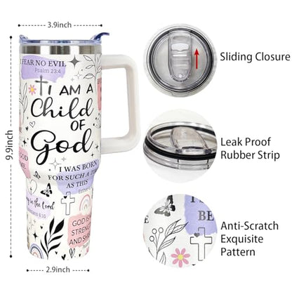 Christian Gifts for Women 40 Oz Child of God Christian Tumbler Cup Inspirational Religious Gifts for Mom Wife Sister Friends Christians Faith Jesus God Bible Verse Gift - color: I am a Child of God 01