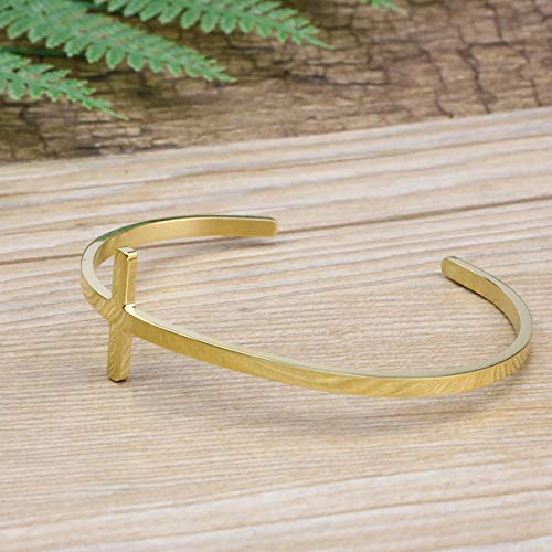 Memgift 𝐂𝐫𝐨𝐬𝐬 𝐁𝐫𝐚𝐜𝐞𝐥𝐞𝐭 Religious Cuff Bangle 𝐁𝐢𝐛𝐥𝐞 𝐕𝐞𝐫𝐬𝐞 Christian Gifts Jewelry for 𝐖𝐨𝐦𝐞𝐧 - style: Gold blank cross cuff