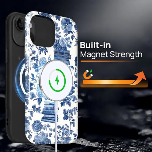 Magnetic Case for iPhone 14 Plus, Compatible with Magsafe PC Hard Shell & Silicone Inner Bumper Anti-Scratch Full-Body Cover Shockproof Slim Design Bookish Flower Rose Book Lover - color: Bookish Flower Rose Book Lover, size: iPhone 14 Plus