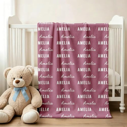 Ships Next Day, Personalized Baby Blanket with Name - Custom Newborn Hospital Swaddle Blanket, Super Soft Plush Flannel Baby Gift for Birth Announcement Shower Easter Gifts for Toddler Kids - color: Raspberry
