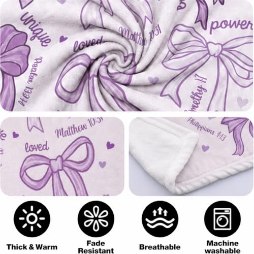 Purple Bow Christian Throw Blanket, Religious Flannel Blanket Gift - color: Purple Bow