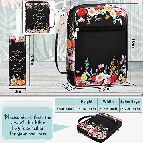 Laumoi Bible Cover Floral Bible Case with Handle and Zippered Back Pocket 10 Inch Women Bible Bag with Bookmark Portable Bible Carrying Case for Bible Study, Outdoor, Daily Commuter (Less Flower) - style: Less Flower