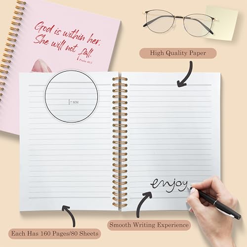 Pink Coquette Bow Christian Spiral Notebooks, God is Within Her She Will Not Fall Bible Journal, Religious Prayer Journal for Woman, Coquette Girly Office Supplies, 5.5x8.3 Inches - color: Coquette Bow Bible
