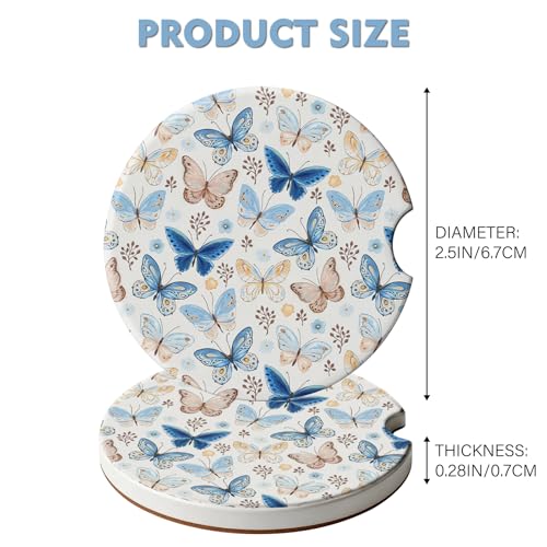 2 Pack Car Coasters for Cup Holders, Cute Car Accessories Interior - color: Butterfly