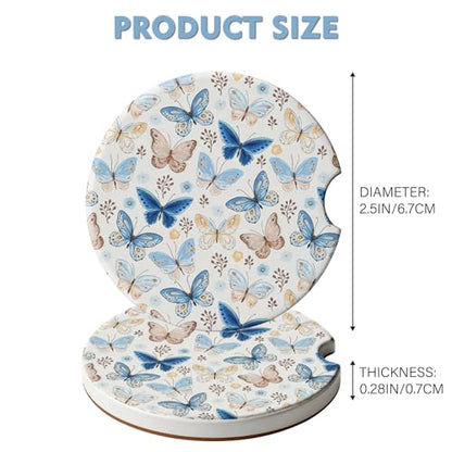 2 Pack Car Coasters for Cup Holders, Cute Car Accessories Interior - color: Butterfly