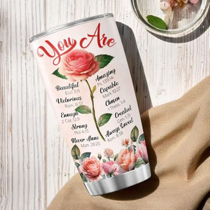 Christian Inspirational Gifts for Women with Bible Verses, Religious Floral Rose Design Stainless Steel 20oz Tumbler, Motivational Faith-Based Gift for Mom Sister Friend Birthday - color: Christian Faith 50