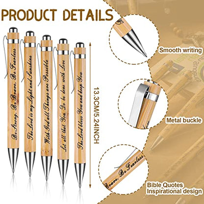 10 Pcs Bible Quotes Pens Inspirational Wooden Ballpoint Retractable Pen for Motivational Bamboo Pen Black Ink Religious Gift for Church Christian Evangelist Pastor and Prophetess(Elegant Style)