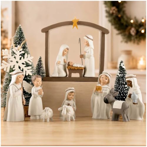 12 Piece Nativity Set, Resin Indoor Christmas Manger Scene, 5 Inch