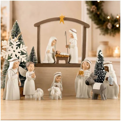 12 Piece Nativity Set, Resin Indoor Christmas Manger Scene, 5 Inch