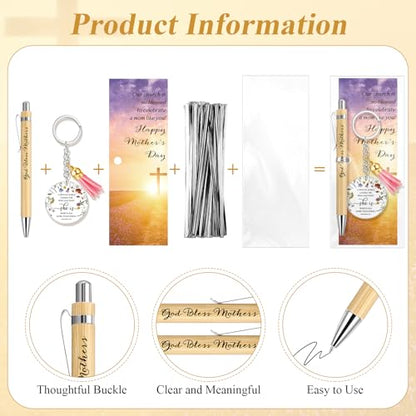 Dispowreath 20 Set Church Gifts Bulk for Women Christian Pens God Bless Mothers Pens 10 Style Religious Bible Verse Keychains with Tassel Inspirational Acrylic Key chain with Cards for Mom Sunday