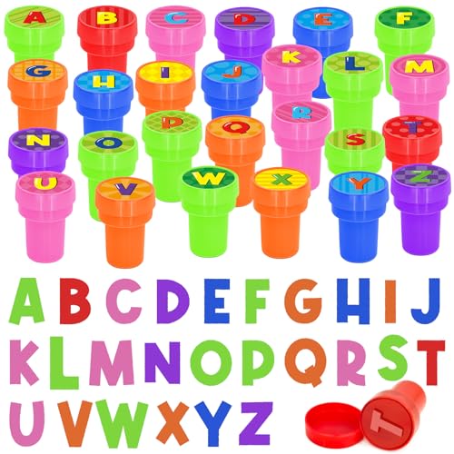 Cinrobiye 24 Pcs Alphabet Stampers Party Favor Set, Cute ABC Letter Stamps for Kids Early Learning, Classroom Rewards, Educational Phonics Toys, Goody Bag Fillers, Preschool Learning Supplies - color: Alphabet2