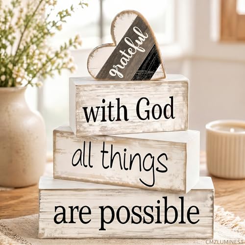 Farmhouse Table Decor, 4pcs Christian Religious Home Decor - style: Faith