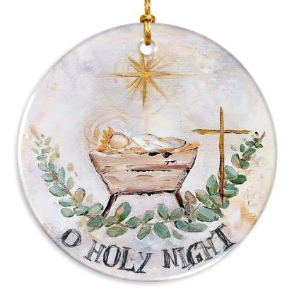 O Holy Night Nativity Ornament 2026 - Baby Jesus Manger Christian Ceramic Hanging Keepsake - Religious for Mom, Grandma, Daughter, Sister, Wife, Friend - color: O Holy Night