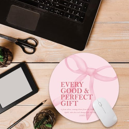 Pink Bow Christian Round Mouse Pad, Bible Verse Mousepad - color: Pink Bow