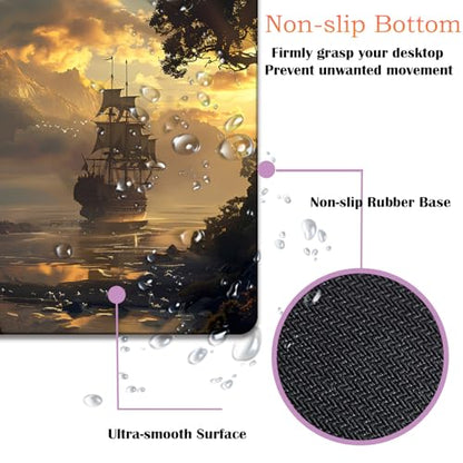 Mouse Pad 9.4"x7.9" + Wrist Support Pad + Embroidered Cup Pad Non-Slip Set, Ergonomic Mouse Wrist Support Pad, Suitable for Office/Gaming/Home Use, Pirate Ship - color: Pirate Ship