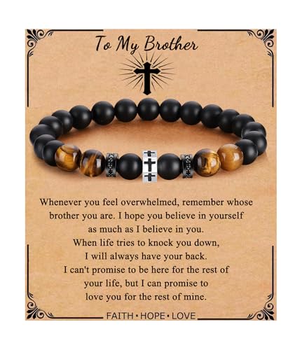 QWNHONEY Cross Bracelet for Men Son Brother Boyfriend Father Dad Husband Father's Day Birthday Christian Religious Faith Graduation Anniversary Christmas Jewelry Gift for Man - style: To Brother
