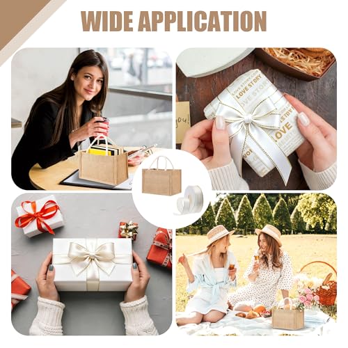 24 Pcs Burlap Tote Bag Mini Jute Reusable Waterproof Bag with Handles Small Blank Canvas for Wedding Welcome,Beach,Bridesmaid,Reusable Bulk Jute Bags with Cream Ribbons DIY Gifts(9.06 x 6.3 x 5.12'')