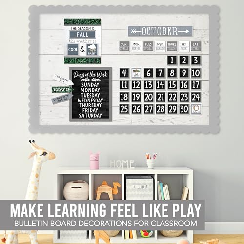 Classroom Calendar Set Bulletin Board Decorations, 98pc School Calendar Set - color: Farmhouse Grey