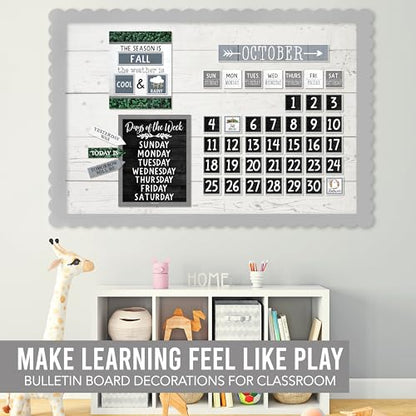 Classroom Calendar Set Bulletin Board Decorations, 98pc School Calendar Set - color: Farmhouse Grey