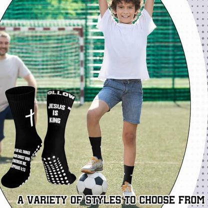4 Pairs Cross Grip Soccer Socks, Us Size 6-12 - color: Black, White, style: Christian