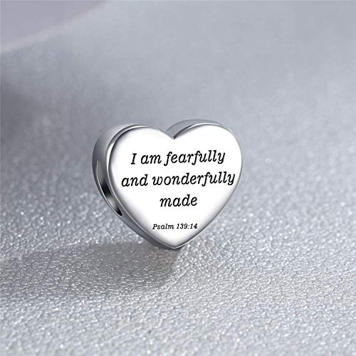 Heart Charm Fit Pandora Charms Bracelet Christian Bible Verse Charm Prayer Faith Religious Charms Gifts for Women - style: I am fearfully and wonderfully made Psalm 139:14