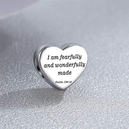 Heart Charm Fit Pandora Charms Bracelet Christian Bible Verse Charm Prayer Faith Religious Charms Gifts for Women - style: I am fearfully and wonderfully made Psalm 139:14