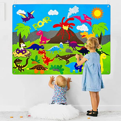 WATINC Dinosaur Felt Board Stories Set - Preschool Interactive Toy for Kids