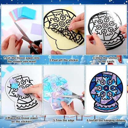 Eersida 32 Pcs Snow Globe Suncatcher Craft Kit DIY Stained Glass - style: Snow Globe