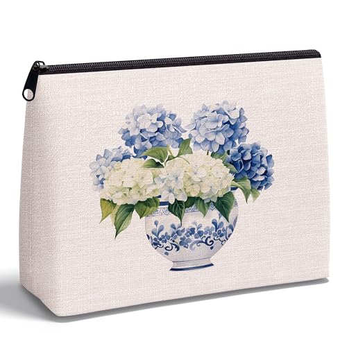 Chinoiserie Blue and White Hydrangea Zipper Makeup Bag for Women - color: Chinoiserie