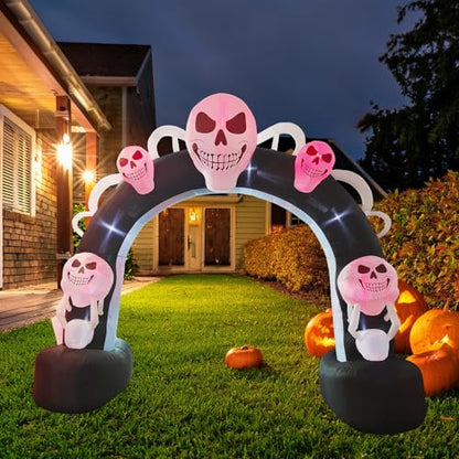12FT Halloween Inflatable Skull Inflatable Archway Halloween Blow Up Archway Yard Decorations for Halloween Holidays Parties Built-in LEDs for Holiday Party, Garden, Lawn, Yard, Patio Décor - style: Skull Arch