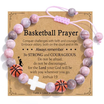 Baseball/Basketball/Soccer/Softball/Volleyball Bracelet for Girls Women- Cross Charm Beaded Bracelets, Christmas Birthday Easter Graduation Gifts for Daughter Granddaughter Niece Sister Coach - style: Basketball
