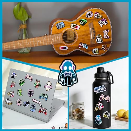 50 Pcs Neon Video Game Stickers for Water Bottle, Cartoon Gamer Video Gaming Sticker, Vinyl Waterproof Laptop Decals for Teens Students Adults - color: Non-luminescent-474ksxx