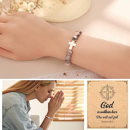Christian Grandparents - Day Gifts for Women, Religious Cross Bracelet - color: Godis-Pink