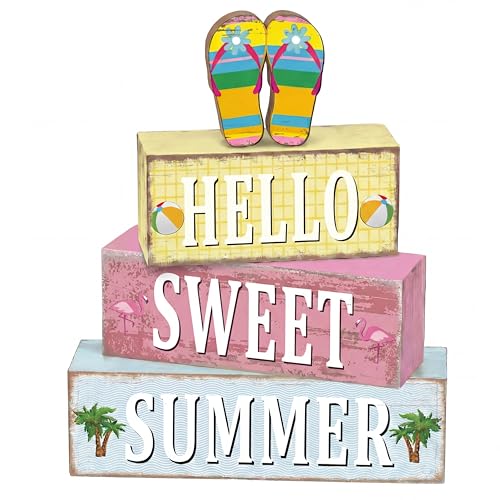 Geelin 4 Pcs Summer Flip Flop Wood Table Decor Hello Sweet Summer Sign - style: Summer