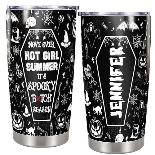 Personalized Halloween Tumbler Custom Name Witch Travel Mug Coffee Insulated Cup with Lid Stainless Steel 20Oz 30Oz Gifts for Women Girls Spooky Season - color: Halloween 567