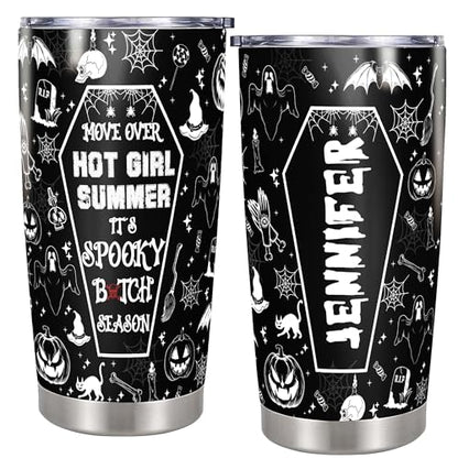 Personalized Halloween Tumbler Custom Name Witch Travel Mug Coffee Insulated Cup with Lid Stainless Steel 20Oz 30Oz Gifts for Women Girls Spooky Season - color: Halloween 567