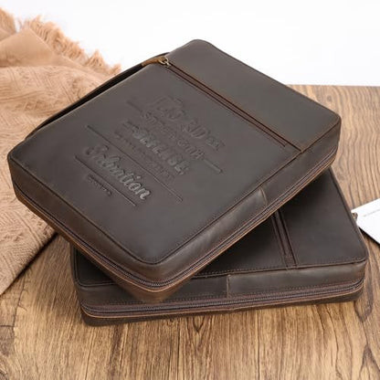 Polare Full Grain Cowhide Leather Bible Cover Church Bag Bible Protective Book Holder Carrying Case Folder Organizer Portfolio (Dark Brown(Lord is My Strength & Defense)) - style: Dark Brown(Lord is My Strength & Defense)