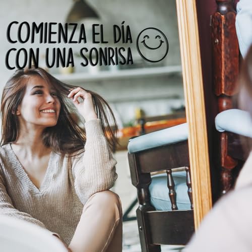 Vinyl Wall Art Decal - Comienza El Día Con UNA Sonrisa/Start The Day with A Smile - 7.2" x 25" - Positive Inspiring Spanish Quote Sticker for Bedroom Kids Room Daycare School Decor