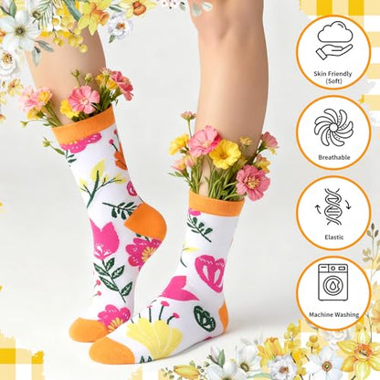 Chicingyou 24 Sets Christian Floral Crew Socks Women with Bible Cards