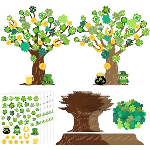 Bafeil 30 Set St. Patrick's Day Trees Craft Kits Make Your Own DIY Tree Decoration Irish Saint Patrick Day Shamrock Sticker Art Craft for St Patricks Day Classroom Home Activity Party Favor Supplies - color: St Patricks Trees Craft